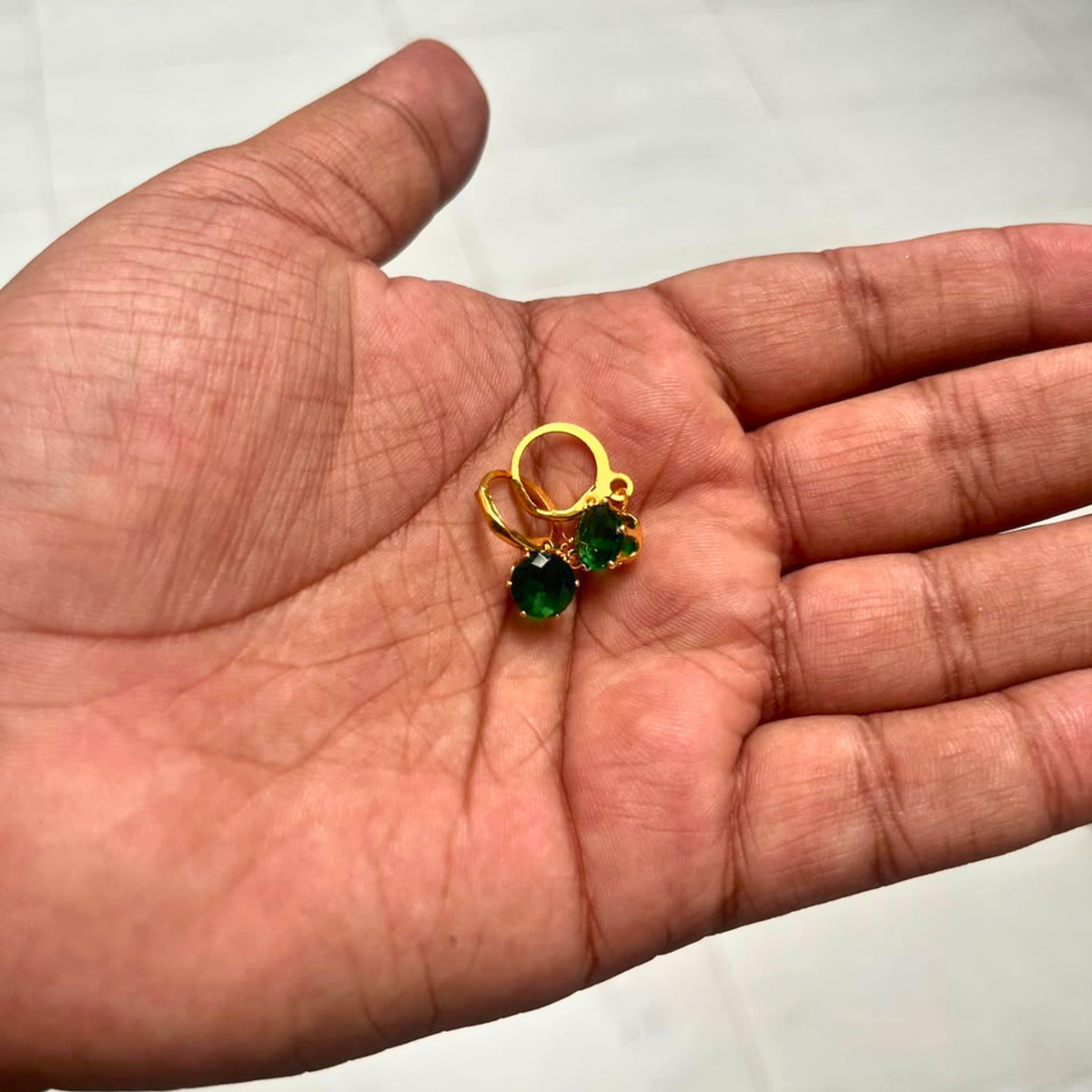 Green Stone Gold-Plated Earrings