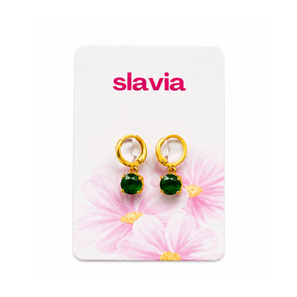 Green Stone Gold-Plated Earrings