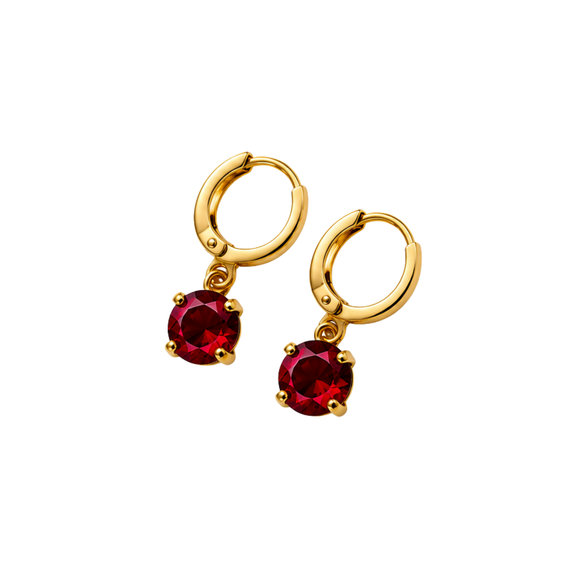 Red Stone Gold Hoop Earrings