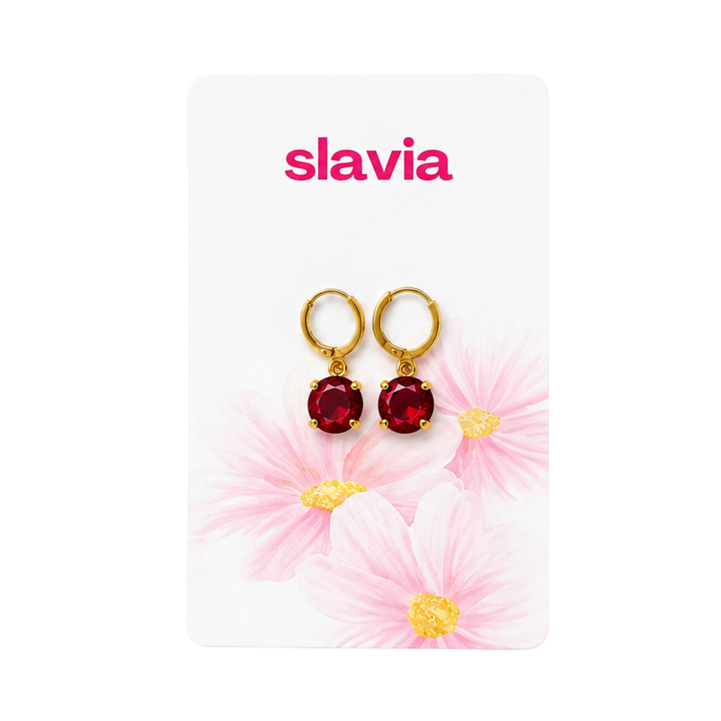Red Stone Gold Hoop Earrings
