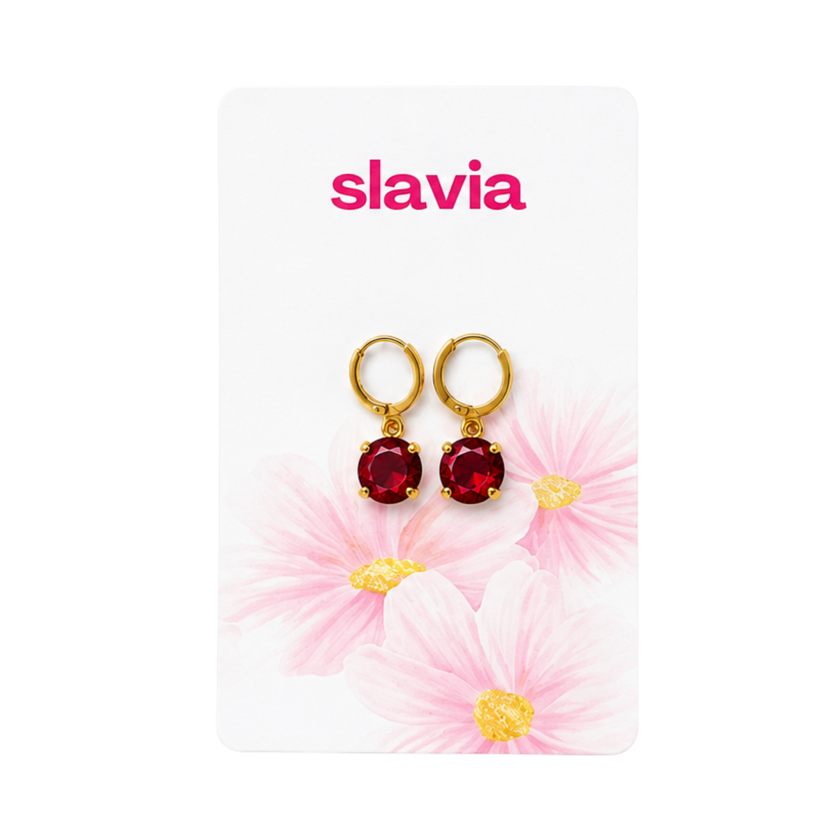 Red Stone Gold Hoop Earrings